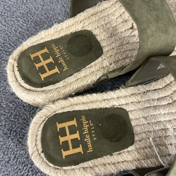 Haute Hippie Sandals Womens 6.5 Green genuine suede espadrille slip on straps - Picture 10 of 14